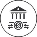 Icono de un banco con transacciones