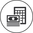 Icono de una calculadora con dinero